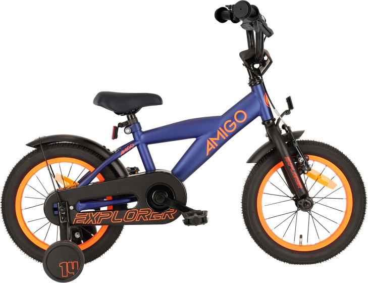 AMIGO Explorer 14 Inch Jongens Terugtraprem Blauw/Oranje