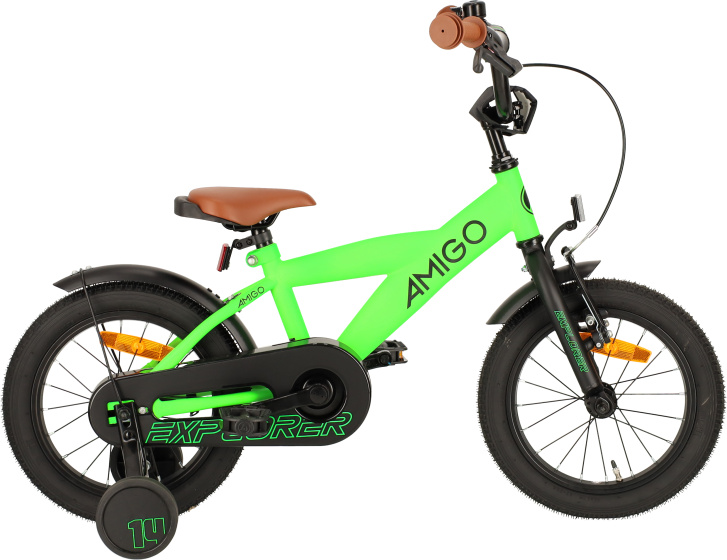 AMIGO Explorer 14 Inch Jongens Terugtraprem Groen/Zwart