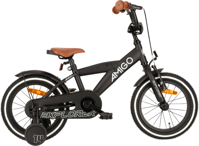AMIGO Explorer 14 Inch Jongens Terugtraprem Zwart/Wit