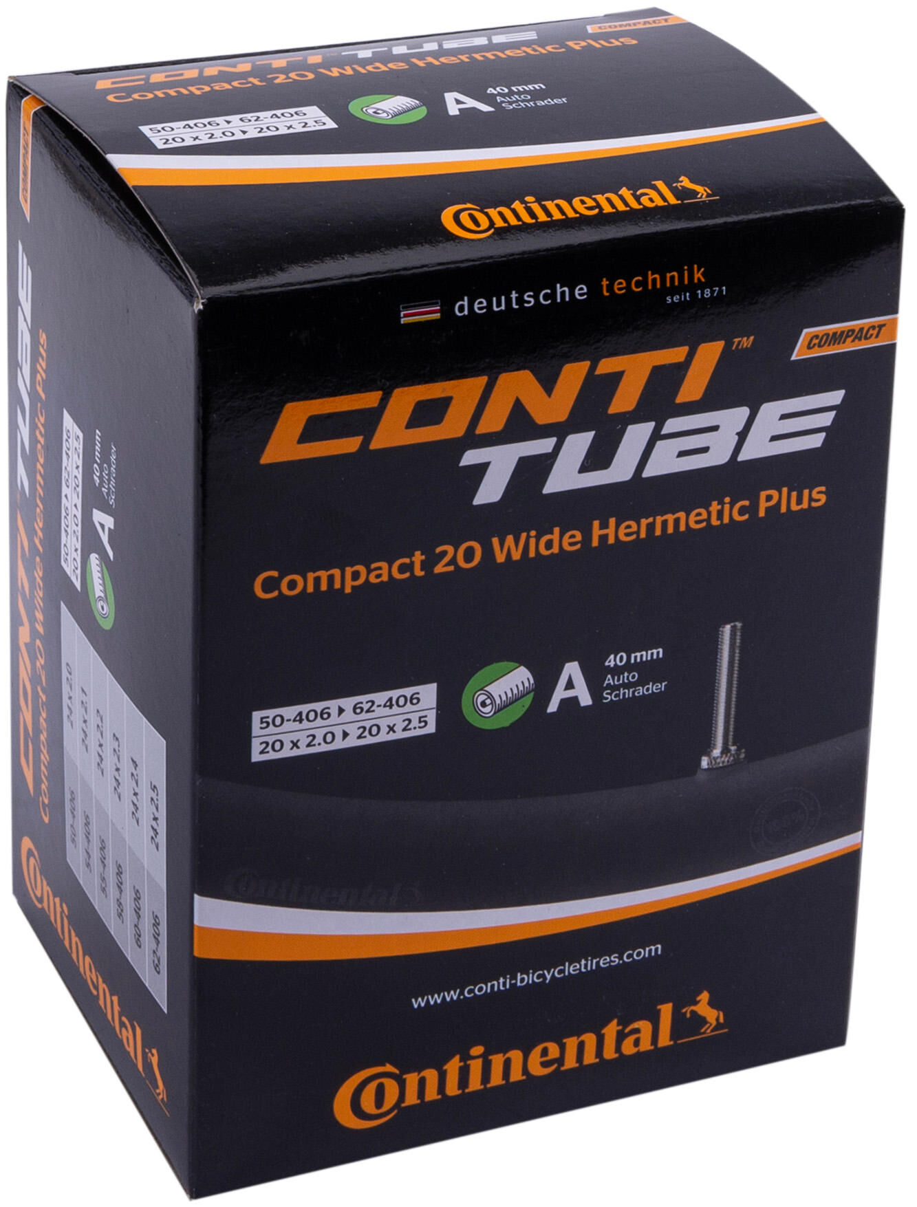 Continental binnenband compact 20 wide hermetic plus, versterkt tube conti compact 20 wide her.plus av 40mm
