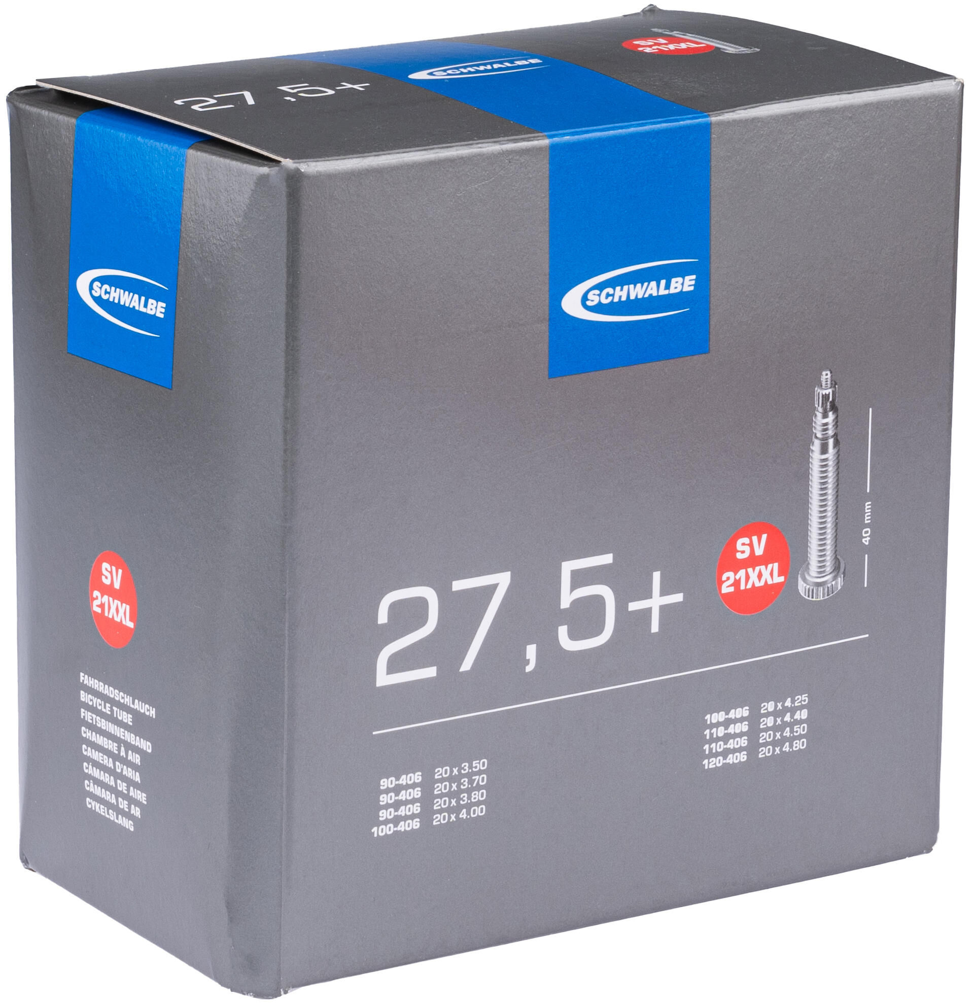 SCHWALBE binnenband nr. 21 xxl, 27,5 tube nr.21 xxl 27,5 sv 40mm