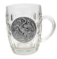 gameofthrones Game of Thrones Glas-Bierkrug Targaryen Logo aus Glas, Plakette aus Kunststoff, in Geschenkkarton mit Sichtfenster. 152 x 101,5 cm