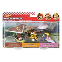 Mattel Hot Wheels Mario Kart Hot Wheels Diecast Vehicle 3-Pack 1/64 Tanooki Mario, Bowser, Princess Peach