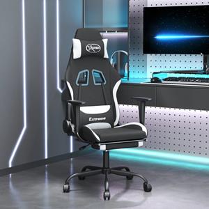 vidaXL Gaming-Stuhl mit Massage & Fußstütze Schwarz und Weiß Stoff 