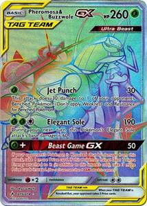 Pokémon Pheromosa & Buzzwole Rainbow GX Hyper Rare Full Art //  kaart (TAG-TEAM)