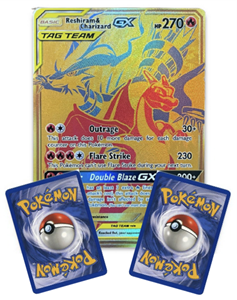 Pokémon GOLD Reshiram & Charizard GX Full Art // Oversized  kaart (TAG-TEAM)