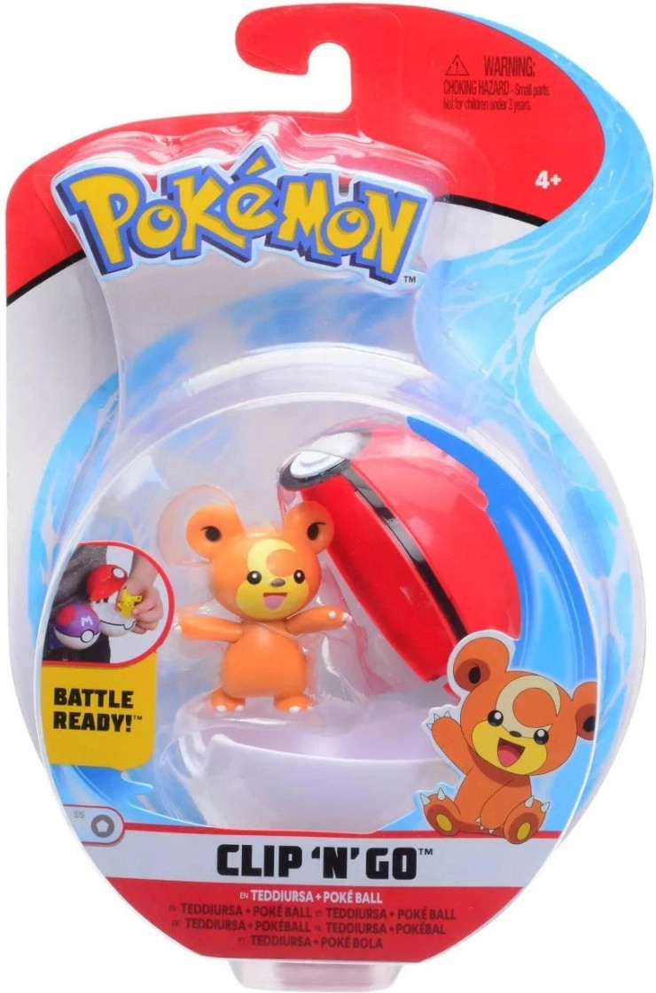 Wicked Cool Toys Pokemon Figure - Teddiursa + Poke Ball (Clip 'n' Go)