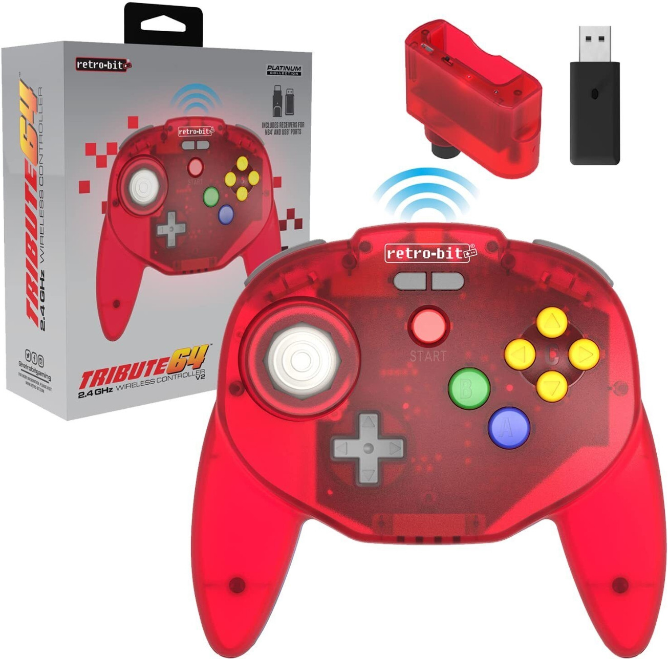 Tribute 64 2.4 GHz Wireless Controller V2 (Red) ()