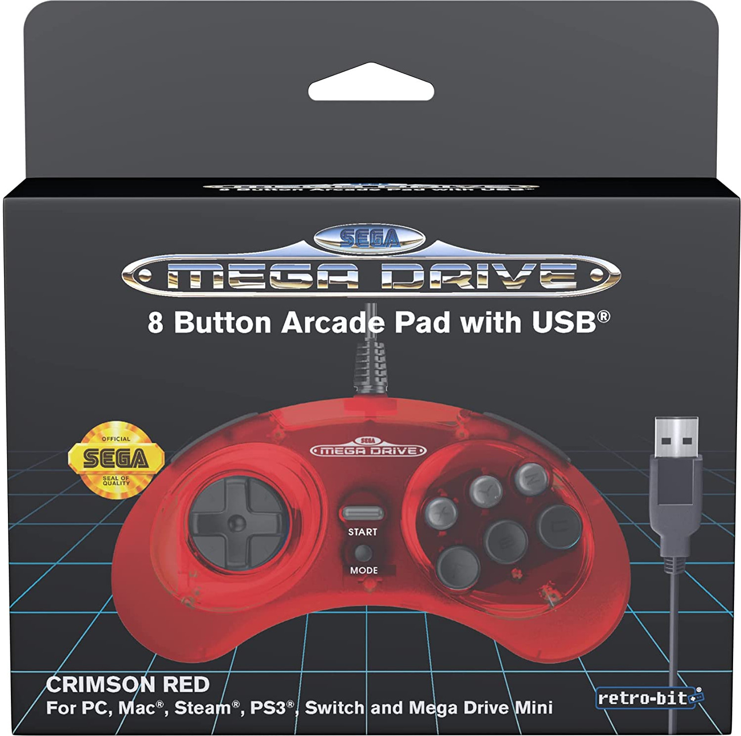 Retro-Bit  SEGA Mega Drive 8-Button USB Controller (Crimson Red)
