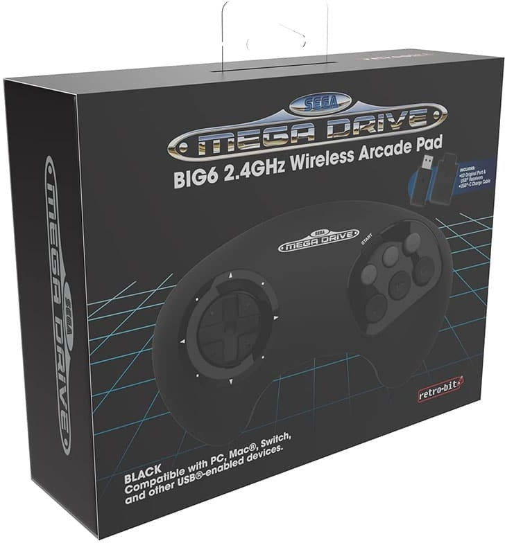 Retro-Bit  SEGA Mega Drive BIG 6 Wireless 2.4GHz Arcade Pad (Black)