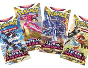 Pokémon Actie: 4 x  Astral Radiance booster pack + GRATIS Pikachu Sokken