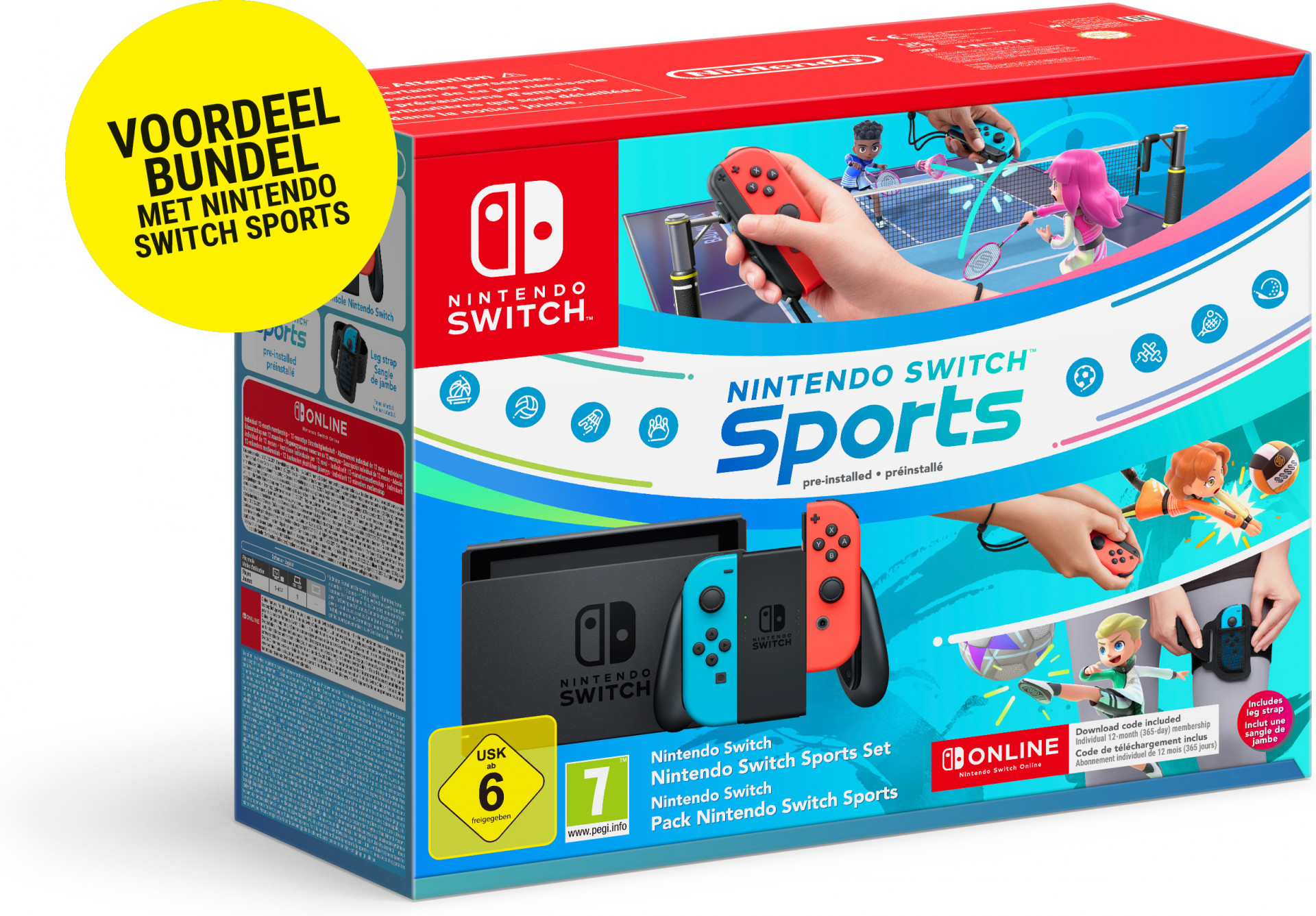 Nintendo Switch (2019 upgrade) - Red/Blue + Switch Sports + 12 Maanden Switch Online