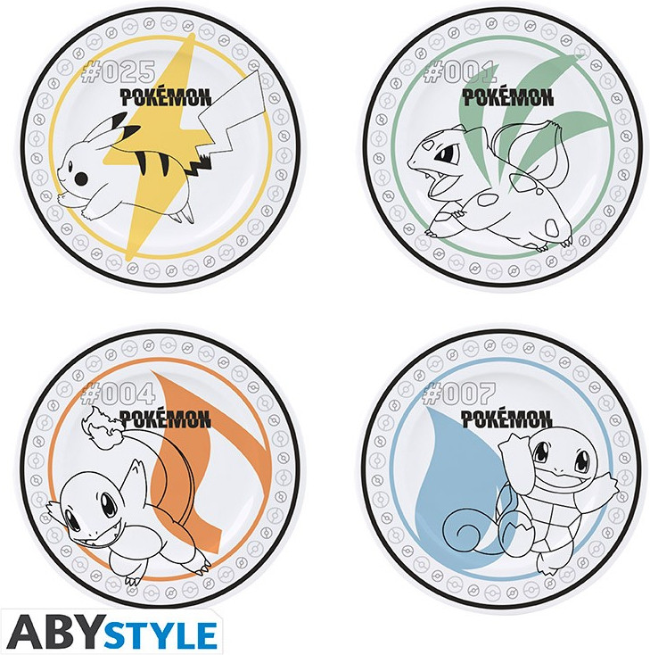 Abystyle Pokemon Set of 4 Plates - Starters + Pikachu