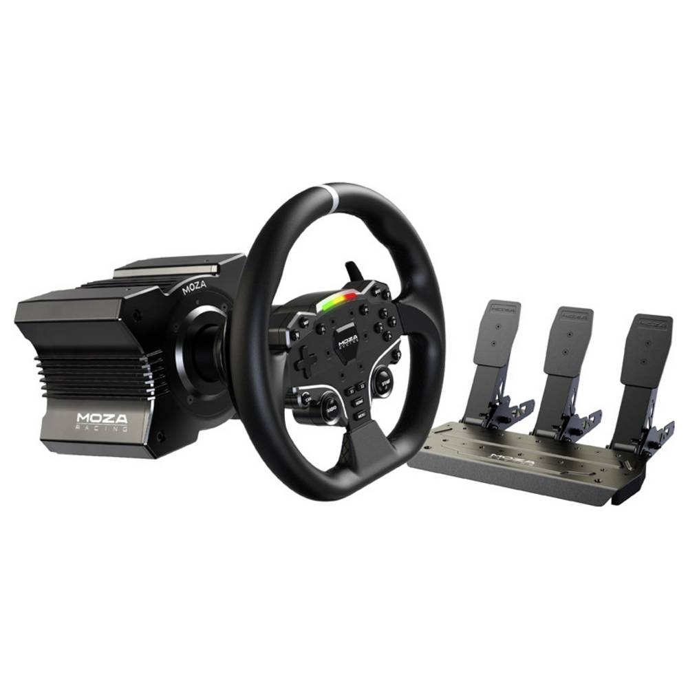 MOZA R5 Racing Set (R5 DD Wheelbase, ES Wheel, SR-P Lite Pedale, Tischhalterung) Stuurwiel Zwart
