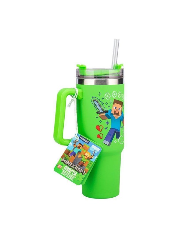 Paladone Minecraft - Steve and Creeper Green Travel Cup with Straw