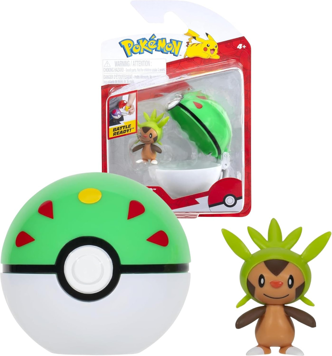 Jazwares Pokemon Figure - Chespin + Friend Ball (Clip 'n' Go)