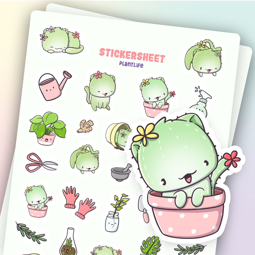 CutieSquad Stickervel Plant life Cactus Cats - 