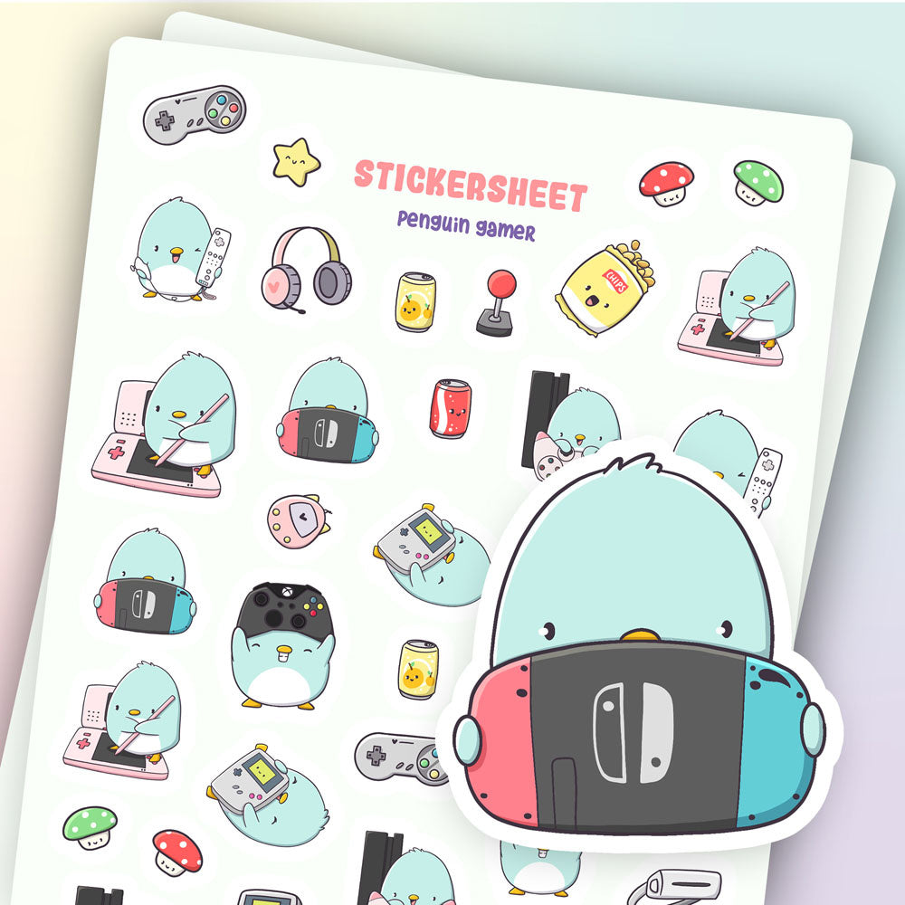 CutieSquad Stickervel - Penguin Gamer