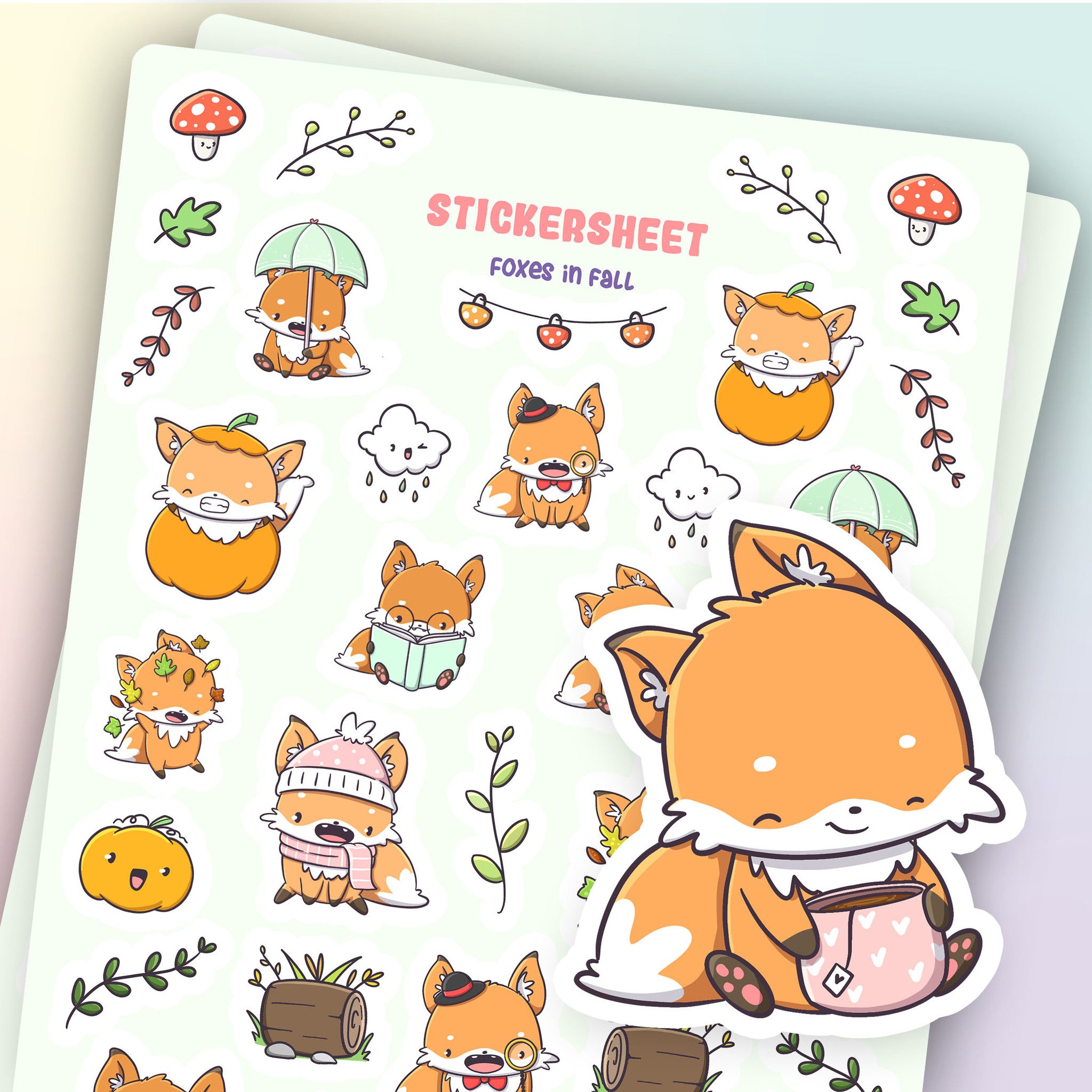 CutieSquad Stickervel - Foxes in fall