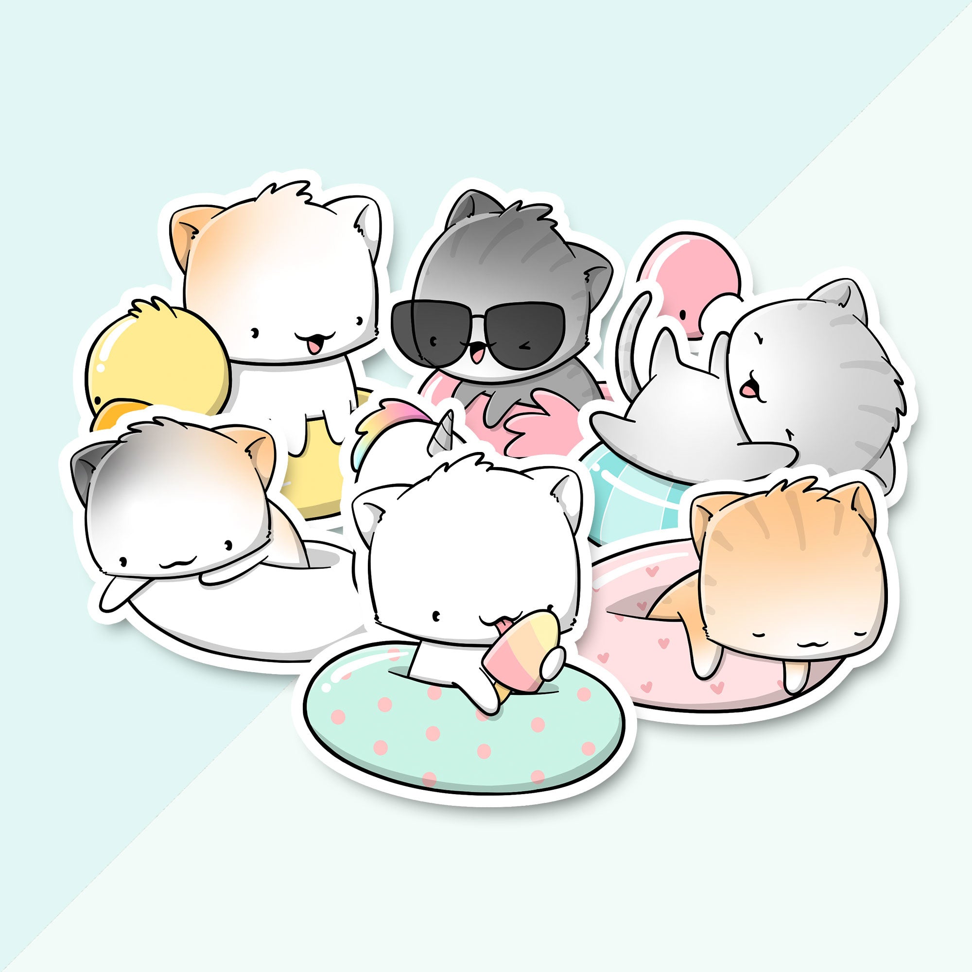 CutieSquad Stickerset - Pool float cats