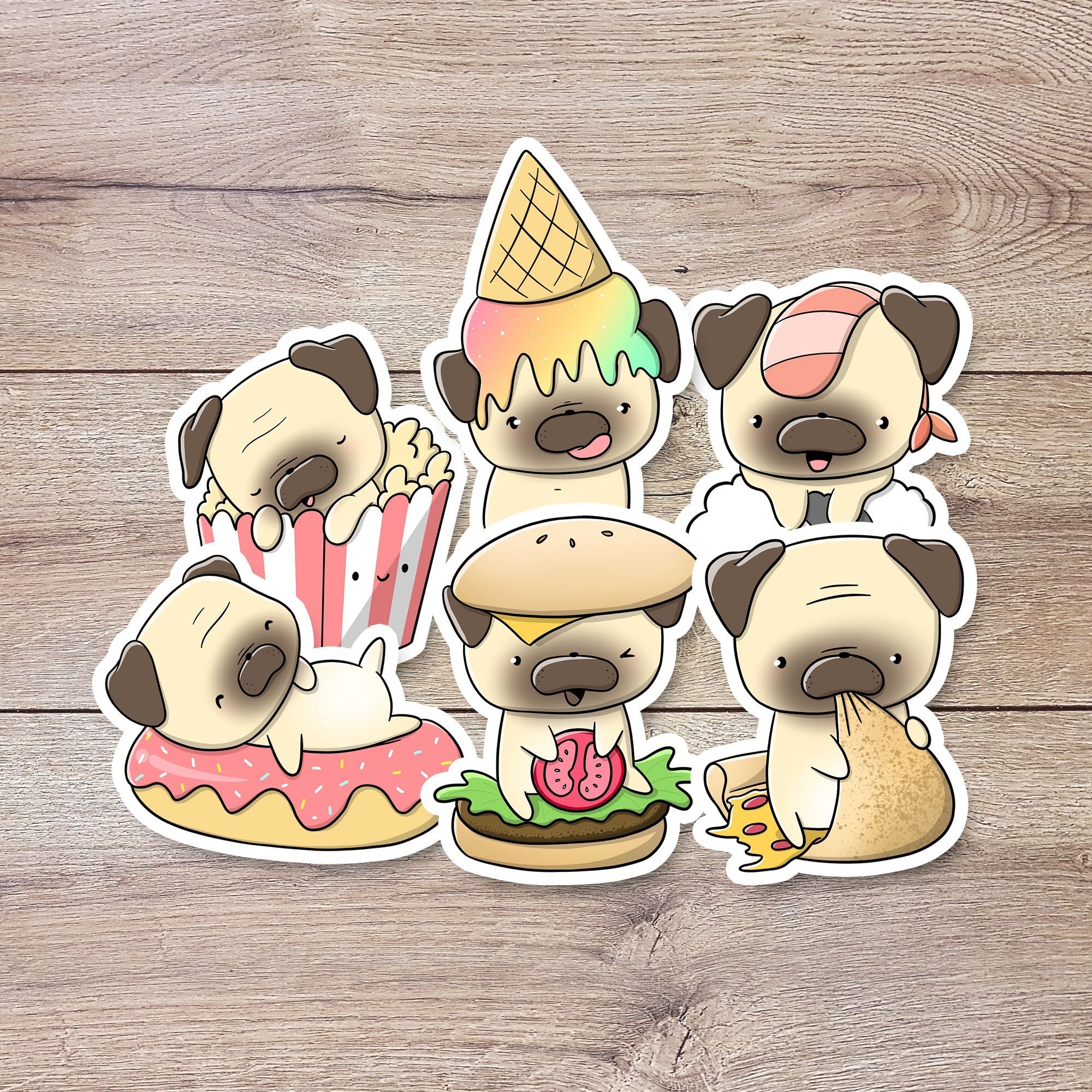 CutieSquad Stickerset Pugs with food - 