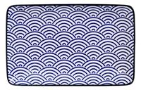 Blauw/Wit Rechthoekig Bord Golven - Nippon Blue - 21 x 13.5cm