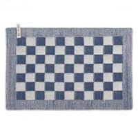 Knit Factory Gebreide Placemat - Onderlegger Block - Ecru/Jeans - 50x30 cm