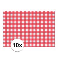 10x Placemat rood/wit geblokt 43 x 30 cm Rood