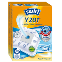 Swirl Swirl Y 201. Producttype: Stofzak, Kleur van het product: Wit. Aantal stofzakken: 4 stuk(s), Aantal filters: 1 stuk(s)
