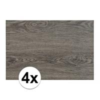 4x Placemats in donkergrijs woodlook print 45 x 30 cm Grijs