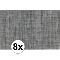 8x Placemats met geweven print grijs 45 x 30 cm Grijs
