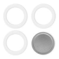 Bialetti Ersatzteile für Espressokocher, 3 Dichtungen, 1 Filterplatte, weiß/silber
