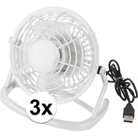 3x Mini bureau ventilator USB wit Wit