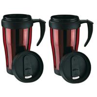 2x Thermosbekers/warmhoudbekers rood/zwart 400 ml Rood