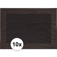 10x Placemats donkerbruin geweven/gevlochten met rand 45 x 30 cm Bruin