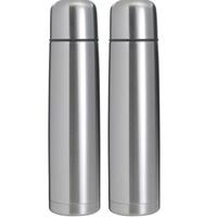 2x RVS thermosflessen/isoleerkannen 1 liter zilver Zilver