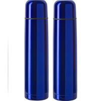 2x RVS thermosflessen/isoleerkannen 1 liter blauw Blauw