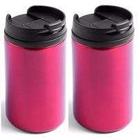 2x Warmhoudbekers metallic/warm houd bekers rood 320 ml Rood