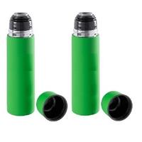 2x RVS thermosflessen/isoleerkannen 500 ml groen Groen