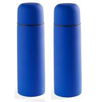 2x RVS thermosflessen/isoleerkannen 500 ml blauw Blauw