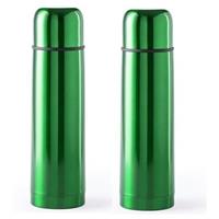 2x RVS thermosflessen/isoleerkannen 500 ml groen Groen