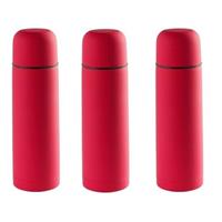 3x RVS thermosflessen/isoleerkannen 500 ml rood Rood