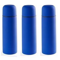 3x RVS thermosflessen/isoleerkannen 500 ml blauw Blauw
