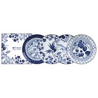 Blauw/Witte Bordenset - Flora Japonica - Set van 4 stuks - 20.6 x 2.2cm