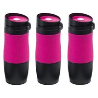 3x Thermosbekers/warmhoudbekers roze/zwart 380 ml Roze