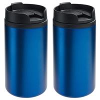 2x Thermosbekers/warmhoudbekers metallic blauw 290 ml Blauw