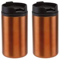 2x Thermosbekers/warmhoudbekers metallic oranje 290 ml Oranje