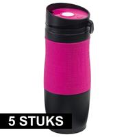 5x Thermosbekers/warmhoudbekers roze/zwart 380 ml Roze