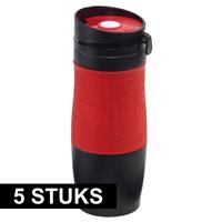 5x Thermosbekers/warmhoudbekers rood/zwart 380 ml Rood
