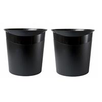 Han 2x Zwarte vuilnisbak/prullenbak 13 liter Zwart